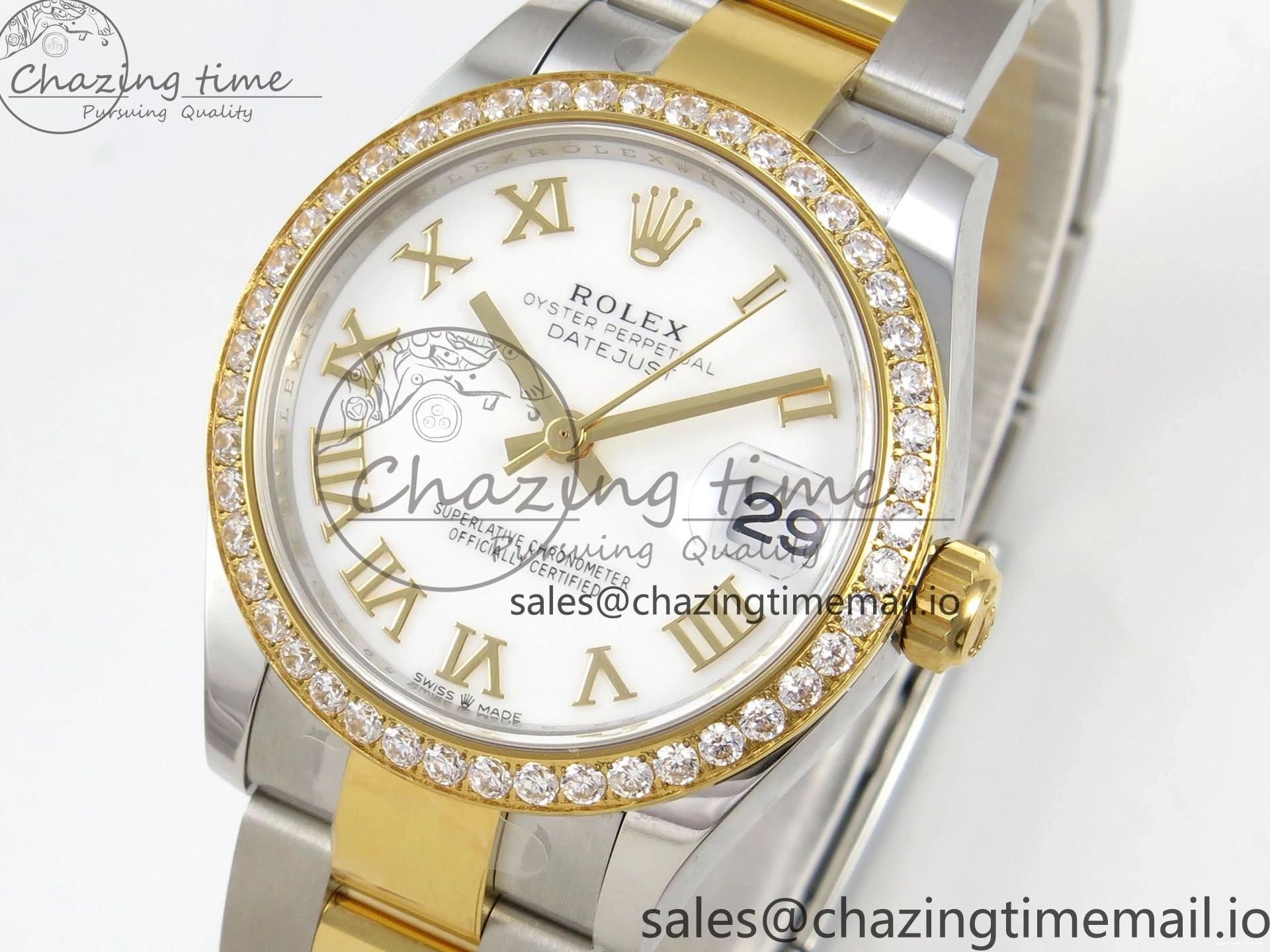 0401 DateJust 31 278383RBR THBF 1:1 Best Edition 904L Steel White Roman Dial Diamonds Bezel on SS YG Oyster Bracelet HZ Cal. Minimalist 44